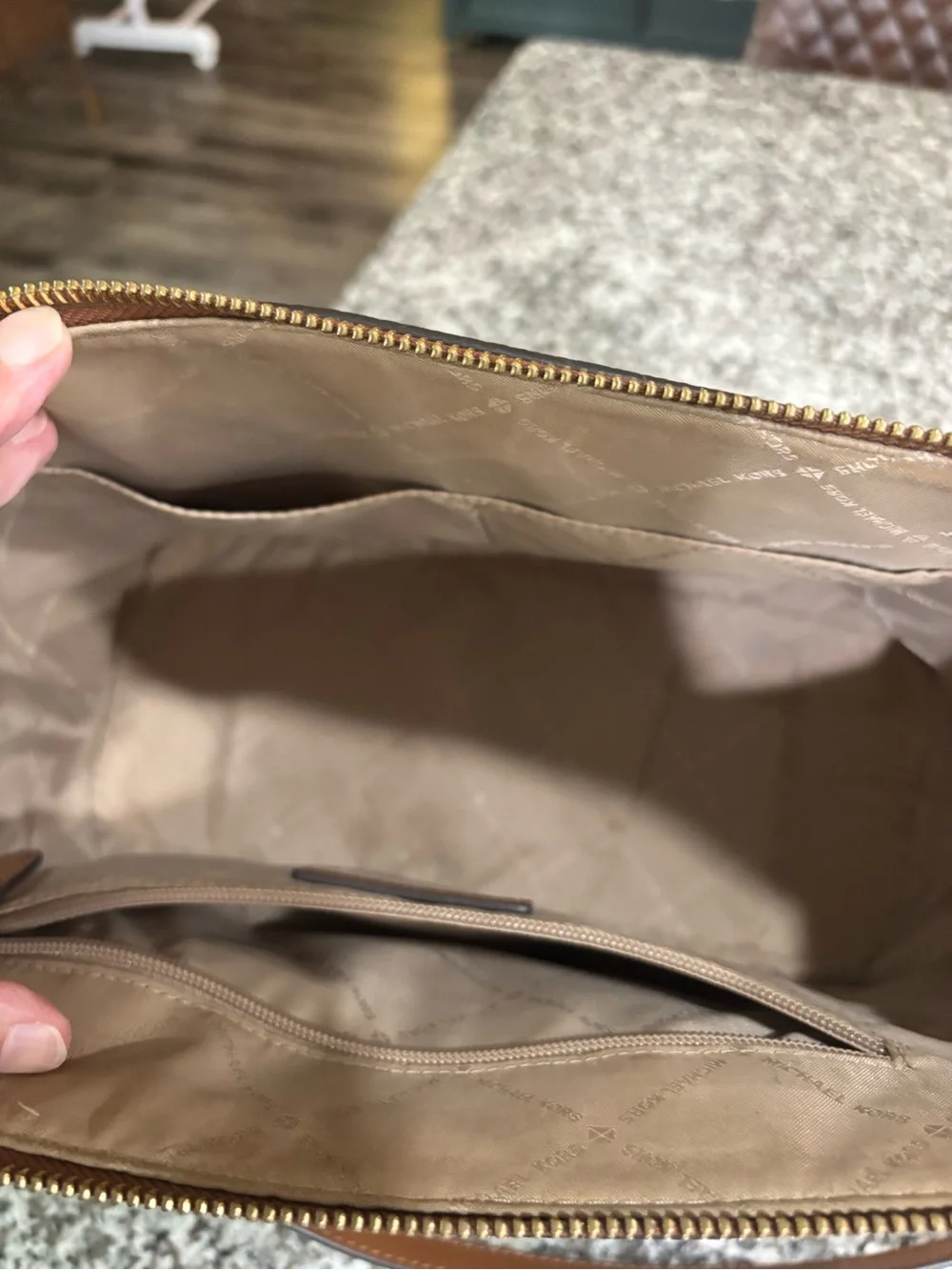 Michael Kors Cognac Pebbled Leather Satchel with Gold Hardware